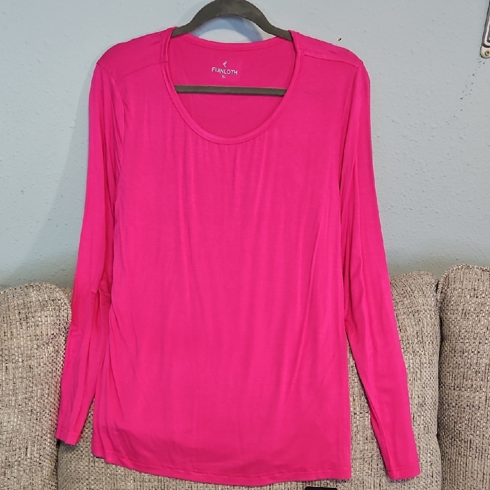 Fuinloth Women's Pink Long Sleeve Top